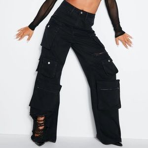 High Rise Distressed Cargo Jeans